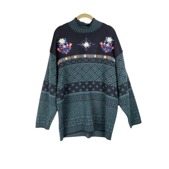 Obermeyer Chloe Sweater Fair Isle Nordic Ski Embroidered Mock Neck Size Large - Picture 1 of 7